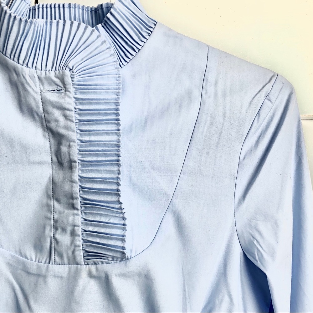 H&M Light Blue Pintuck Ruffle Collar Blouse
